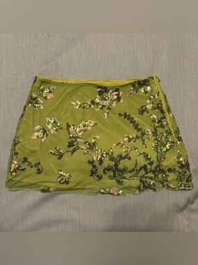 Shein Green Sequin Mini Skirt Small, High Rise/Midrise, Double Layered